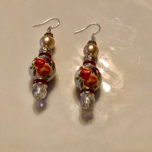 Nice pair of earrings with Colorful beads roses red/yellow . Have multiples